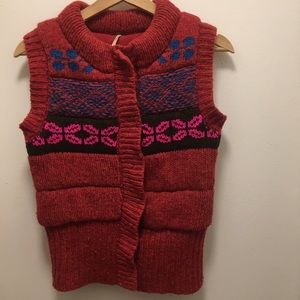 Free People Wool Blend Sweater Vest size XS- Red, blue, pink